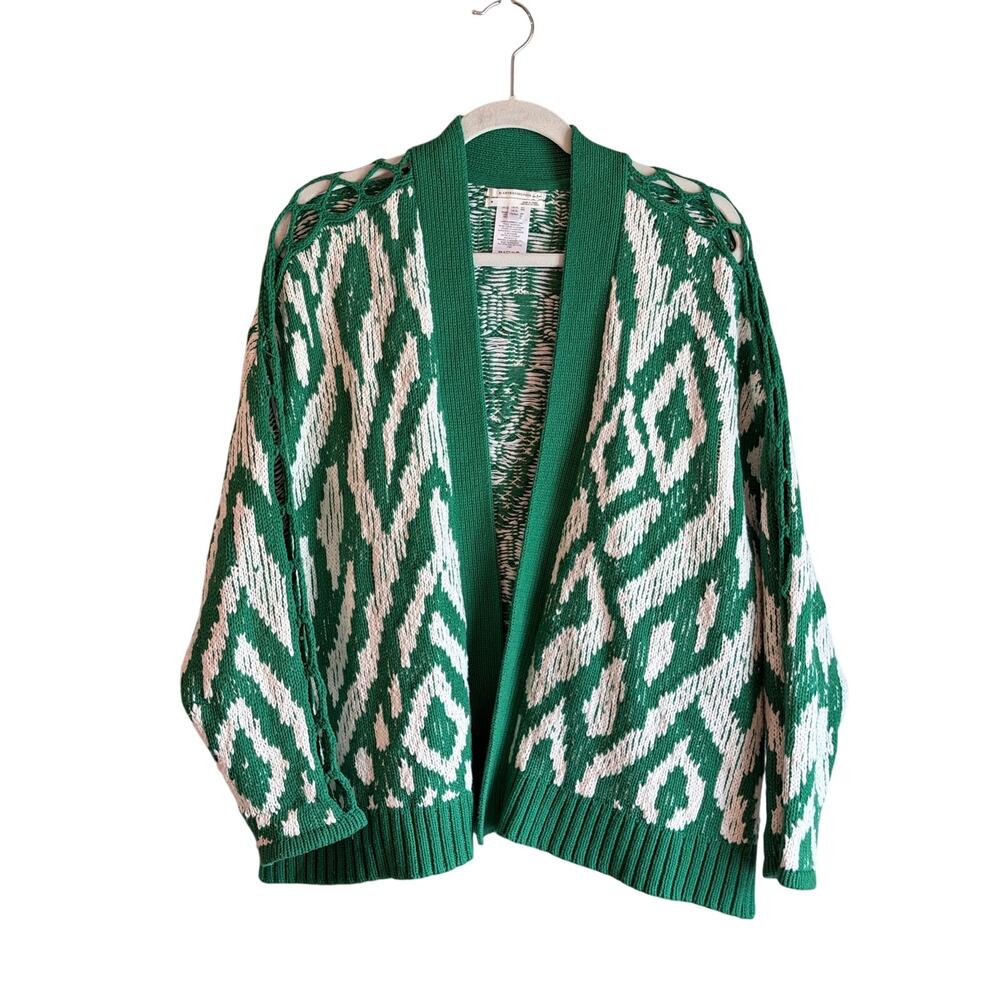 By Anthropologie green white button front oversized cardigan medium preppy knit - Picture 1 of 7